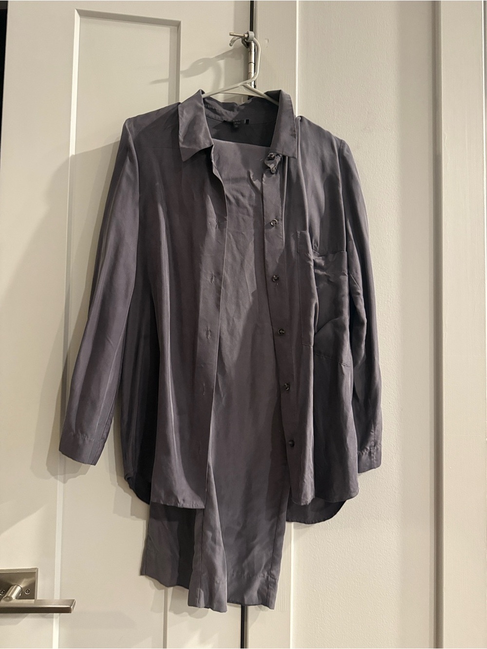 COS Women’s Dark Gray 100% Silk Shirt and Pant Set